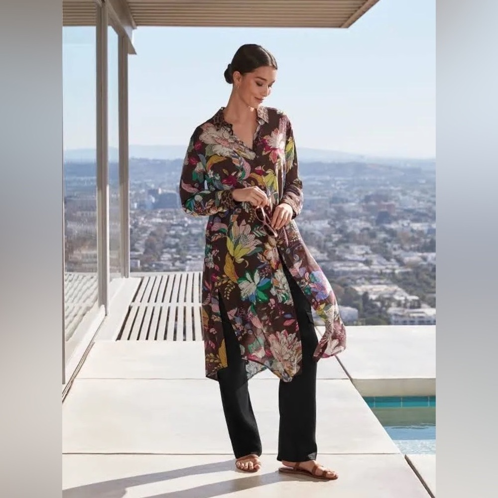 New! Johnny Was Arabella Relaxed Overshirt Tunic Leopard Floral Silk Dress ๐ค S - Picture 4 of 16